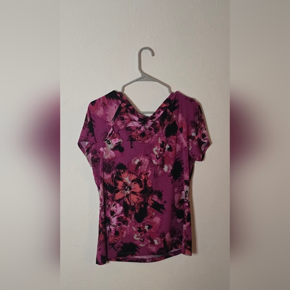 East 5th Floral Office Blouse Purple Pink Short Sleeve Size L - Picture 2 of 4